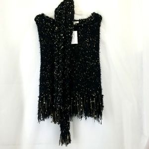 SIMPLY NOELLE Black/Gray Poncho Wrap and Scarf Set